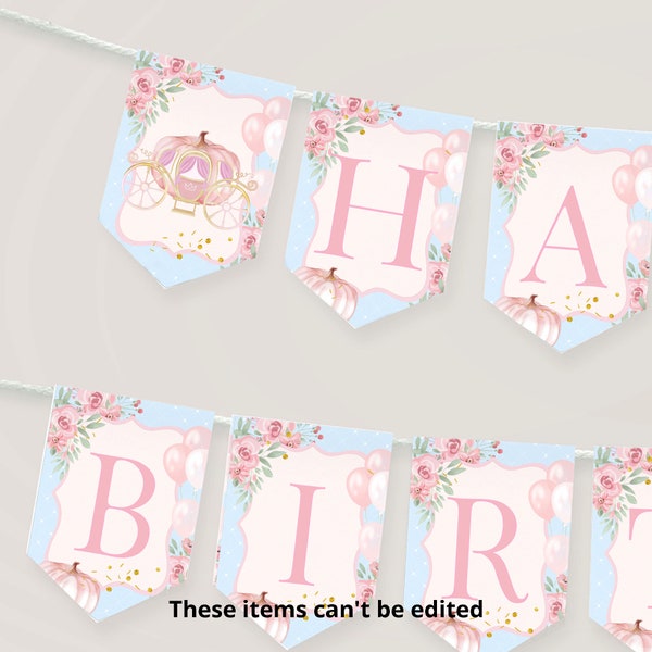 Princess Birthday Pumpkin Carriage Banner, Our Little Pumpkin Princess Birthday Party Decorations Bunting Banner Template Printable P170