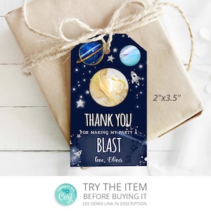 Editable Outer Space Favor Tags. Space Birthday Thank You Tags, Trip Around The Sun  Favor tags SP50
