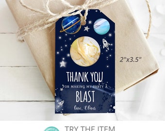 Editable Outer Space Favor Tags. Space Birthday Thank You Tags, Trip Around The Sun  Favor tags SP50