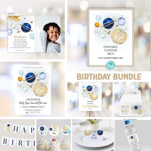 Editable Space Birthday Invitation All Ages Around The Sun Bundle | Space Birthday Party Invite | Galaxy Boy Astronaut Birthday SP328