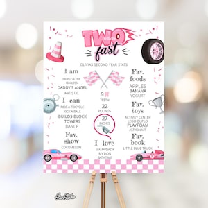 Plaque d'anniversaire Two Fast Two Curious rose, Décoration d'anniversaire pour fille Two Fast Two curieux rose, 2e anniversaire de voiture de course rose CA41