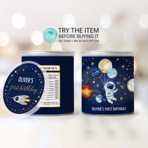 Modello di etichetta per involucro di copertura per patatine dello spazio esterno da 1,3 once • Viaggio intorno al sole Confezione di patatine di compleanno Galaxy Party Favors SP89
