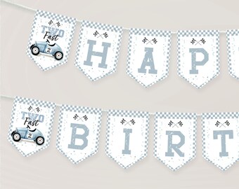 Two Fast Birthday Banner: Racecar Party Decorations (Digital Download)