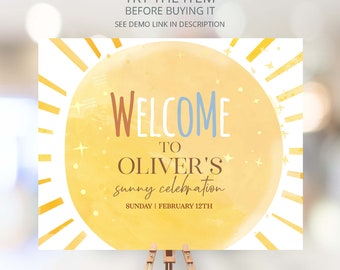 Editable Sunshine Birthday Welcome Sign | Our Little Sunshine Birthday Boy | First Trip Around the Sun Sign | Sunshine Birthday Decor  S32