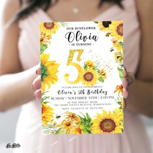 Sonnenblume 5. Geburtstag Einladung Vorlage (Printable)