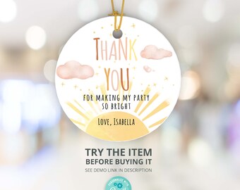 Editable Sunshine Birthday Party Favor Tags Our Little Sunshine Thank You Tags, You are My Sunshine Printable Thank You Label S13