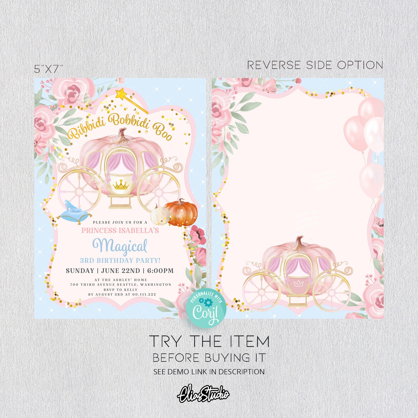 Vad Invitation Princess Birthday Invitation Pumpkin Carriage Bibbidi Bobbidi Boo ...