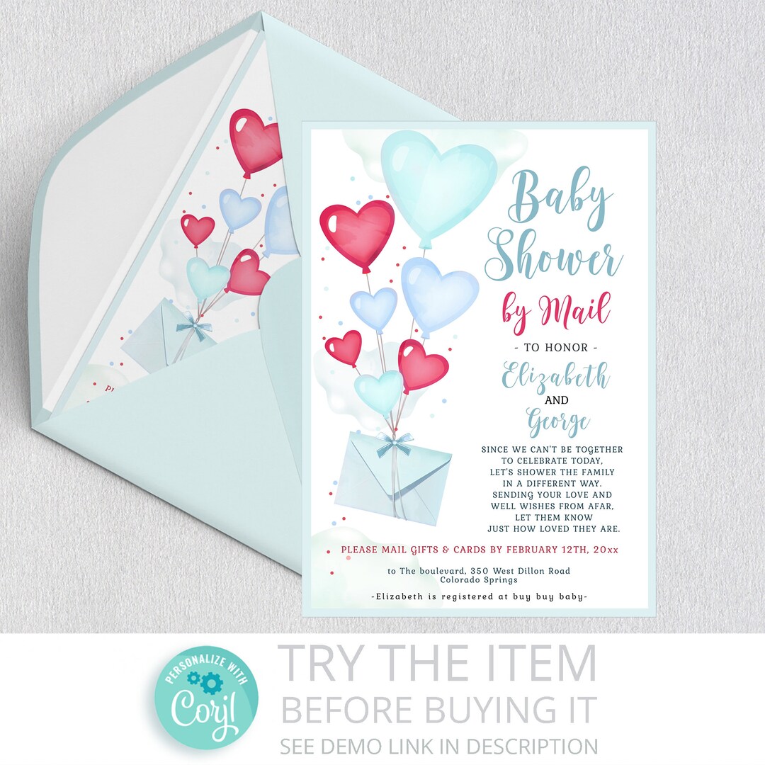Editable Baby Shower by Mail Invitation Valentine's Day Baby Shower by