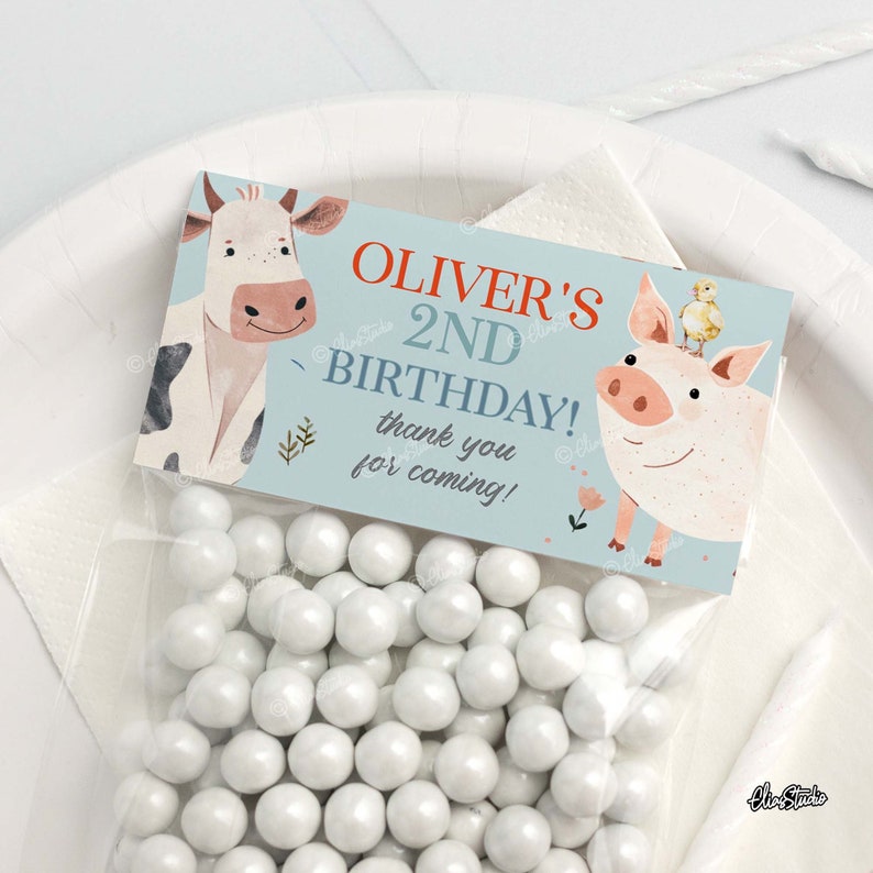 Farm Animals Birthday Thank You Tags Template, Oink Baa Moo Im Two, 2nd ...