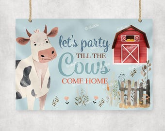 Farm Animals Birthday Decorations Backdrop Banner, Farm Birthday Party Custom Vinyl Banner, Cow Birthday Banner Personalized FA56