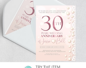 30th Wedding Anniversary Invitations, Pearl Wedding Anniversary Invitations Digital download /045