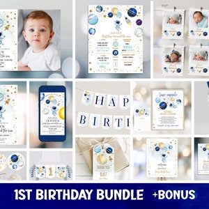 Editable Space Birthday Invitation First Trip Around The Sun Bundle | Space Birthday Party Invite | Galaxy First Birthday SP6