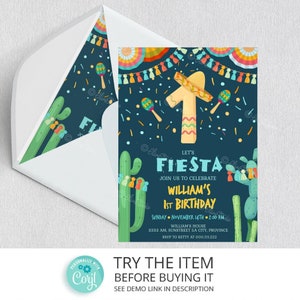 Editable Fiesta Birthday Invitation | First Birthday Fiesta Boy Invitations Let's Fiesta | 1st Birthday Fiesta Invitate F56