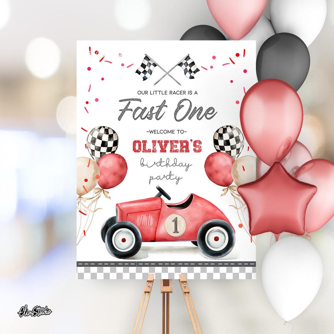 Fast One Birthday Boy, Racecar Birthday Welcome Sign Template Corjl ...