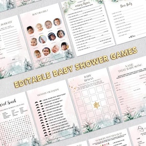 Juegos imprimibles para baby shower de invierno estilo bohemio • Paquete de juegos para baby shower de niña "Hace frío afuera" • Juegos virtuales para baby shower W89