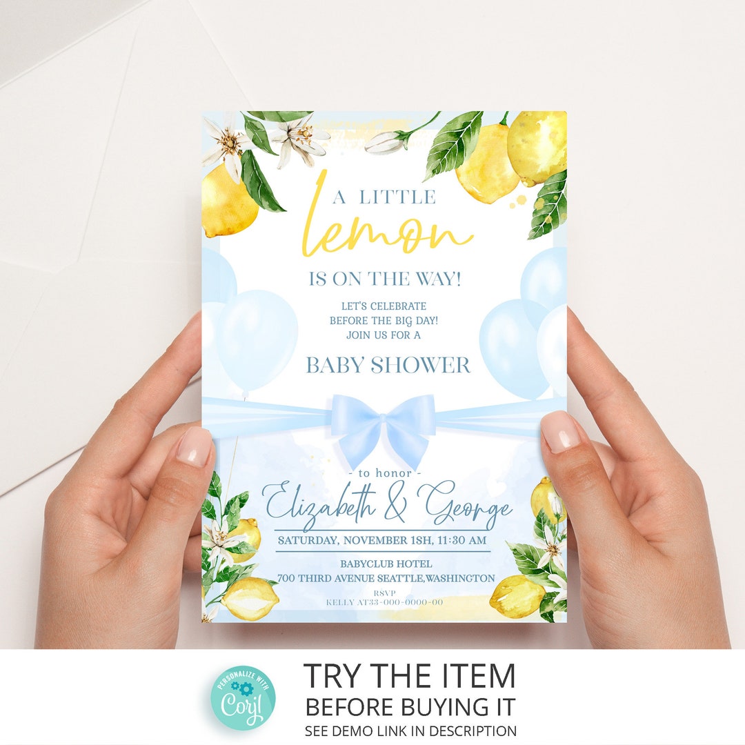 Lemon Invitation Boy Baby Shower Invitation Lemon Theme, Citrus Baby
