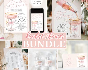 Pearls and Prosecco Bridal Shower Bundle, Bridal Shower Decorations, Champagne Shower, bBridal Shower Games PP16