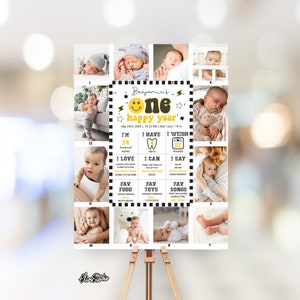ONE Happy Mec anniversaire jalon signe premier anniversaire, One Happy Year, tableau photo jalon, décorations pour le premier anniversaire de bébé garçon DU29
