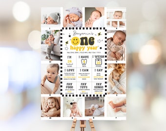 ONE Happy Dude Birthday Milestone Sign First Birthday, One Happy Year, Photo Milestone Board, Baby First Birthday Boy Decorations DU29