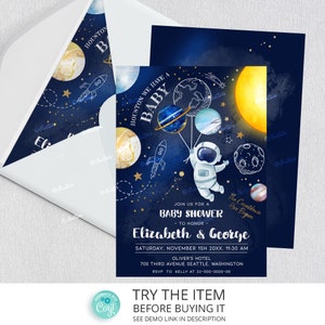 Space Baby Shower Invitation. Galaxy Baby Shower Invite. Moon Baby Shower Boy Invite, Planets Baby Shower Outer Space SP84