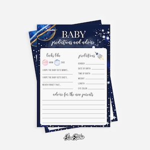 Babyparty-Thema, Babyvorhersagen und Ratschläge, Babyparty-Vorhersagekarten für Jungen, Mond-Babyparty, Galaxie-Babyparty-Junge SP547