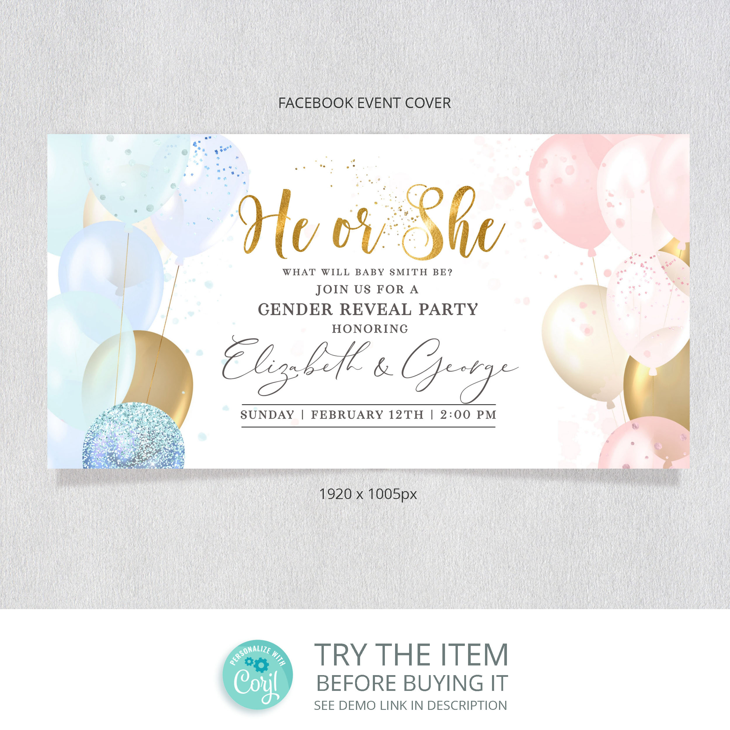 Facebook Cover Design Baby Shower Gender Reveal Facebook Event Etsy