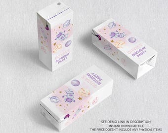 Personalized Juice Box Wrapper Trip Around The Sun for 6.75oz | Space Birthday Juice Label Template Galaxy Party Juice Box cover SP375a