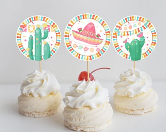 Fiesta Birthday Cupcake Toppers | Twosday Party Cupcake Toppers | Fiesta Party Decorations F70