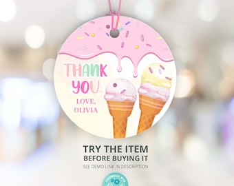 Etichetta regalo rotonda modificabile Modello di etichetta regalo per gelato Compleanno Caramelle Grazie Etichette Dolce Compleanno Etichetta di ringraziamento stampabile /0289(2)