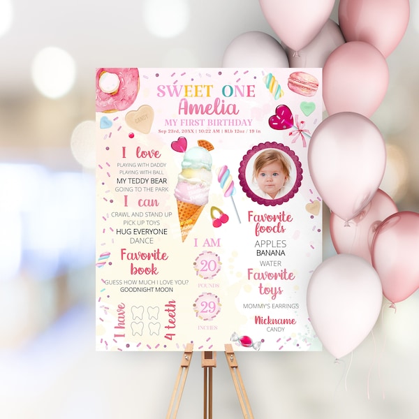 DIY Editable Baby Milestone Sign Template Sweet One Birthday Decorations Sweetheart Candy Birthday Chalkboard CY1