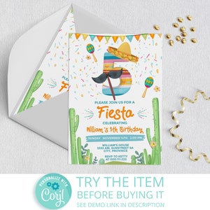 5th Birthday Fiesta Invitation. Fiesta Birthday Invite F32