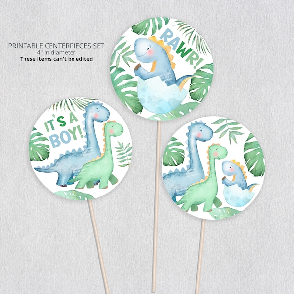 Dino Centerpiece for Baby Shower Printable Greenery Boho Dinosaur Baby Shower Decoration Centerpiece for Table Instant Download DB