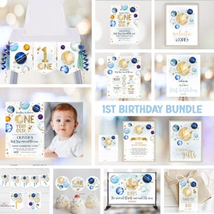 Editable Space Birthday Invitation First Trip Around The Sun Bundle | Space Birthday Party Invite | Galaxy First Birthday SP55