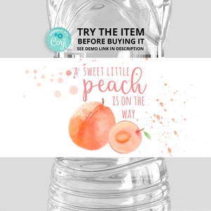 Peach Baby Shower Water Bottle Label • Sweet Peach Party Water Bottle Sticker • Peach Party Decorations PH8