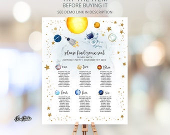 Space Birthday Party, Seating Chart Sign, Outer Space Birthday Sign, First Trip Around the Sun, Boy 1st Birthday, Galaxy Party Sign SP517