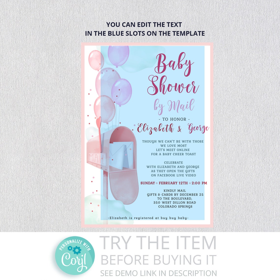 Editable Baby Shower by Mail Invitation Baby Shower by Mail Etsy