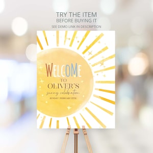 Editable Sunshine Birthday Welcome Sign | Our Little Sunshine Birthday Boy | First Trip Around the Sun Sign | Sunshine Birthday Decor  S1