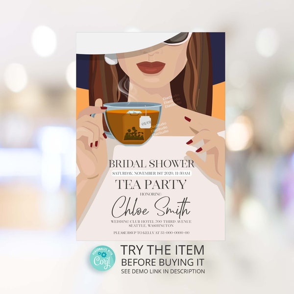 Bridal Shower High Tea Invitation | Afternoon tea invitation | Tea Party Invitation Template Corjl 801