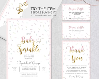 Baby Sprinkle Baby Shower Invitation Set with a Thank you card, Diaper Raffle & Book for Baby tickets Digital Template BS3