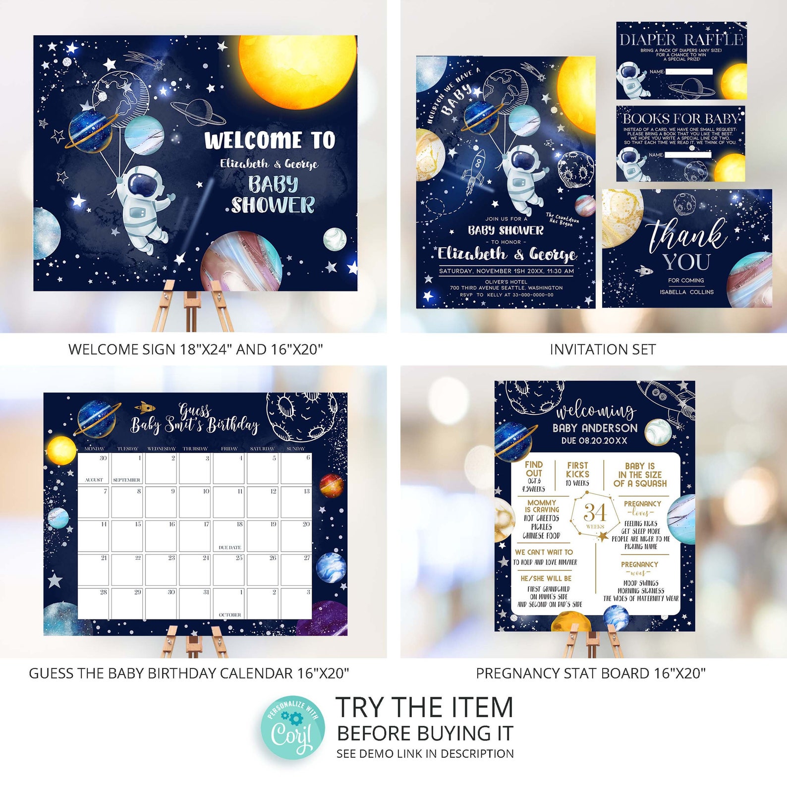 Editable Space Baby Shower Bundle Galaxy Baby Shower Set Etsy