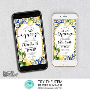 Invite Bridal Shower She Found Her Main Squeeze Lemon Bridal Shower Smartphone Electronic Invitation | Digital Invitation /0211