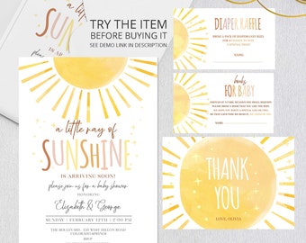 Sunshine Baby Shower Invitation Set a Little Ray of Sunshine Baby Shower Invite Template Bundle Digital Printable Corjl S10