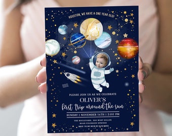 Space Birthday Invitation Personalized with your photo, DIGITAL FILE  | Space Birthday Party Invite | Galaxy Birthday SP41