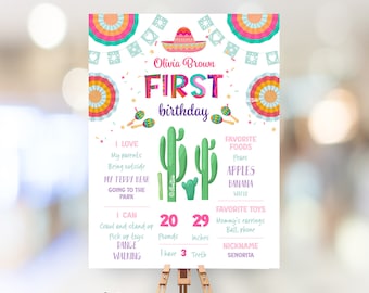 First Fiesta Birthday Milestone Sign, 1st Birthday Girl Decorations, First Birthday Sign, Baby Milestone Sign, Mexican Birthday Board F241