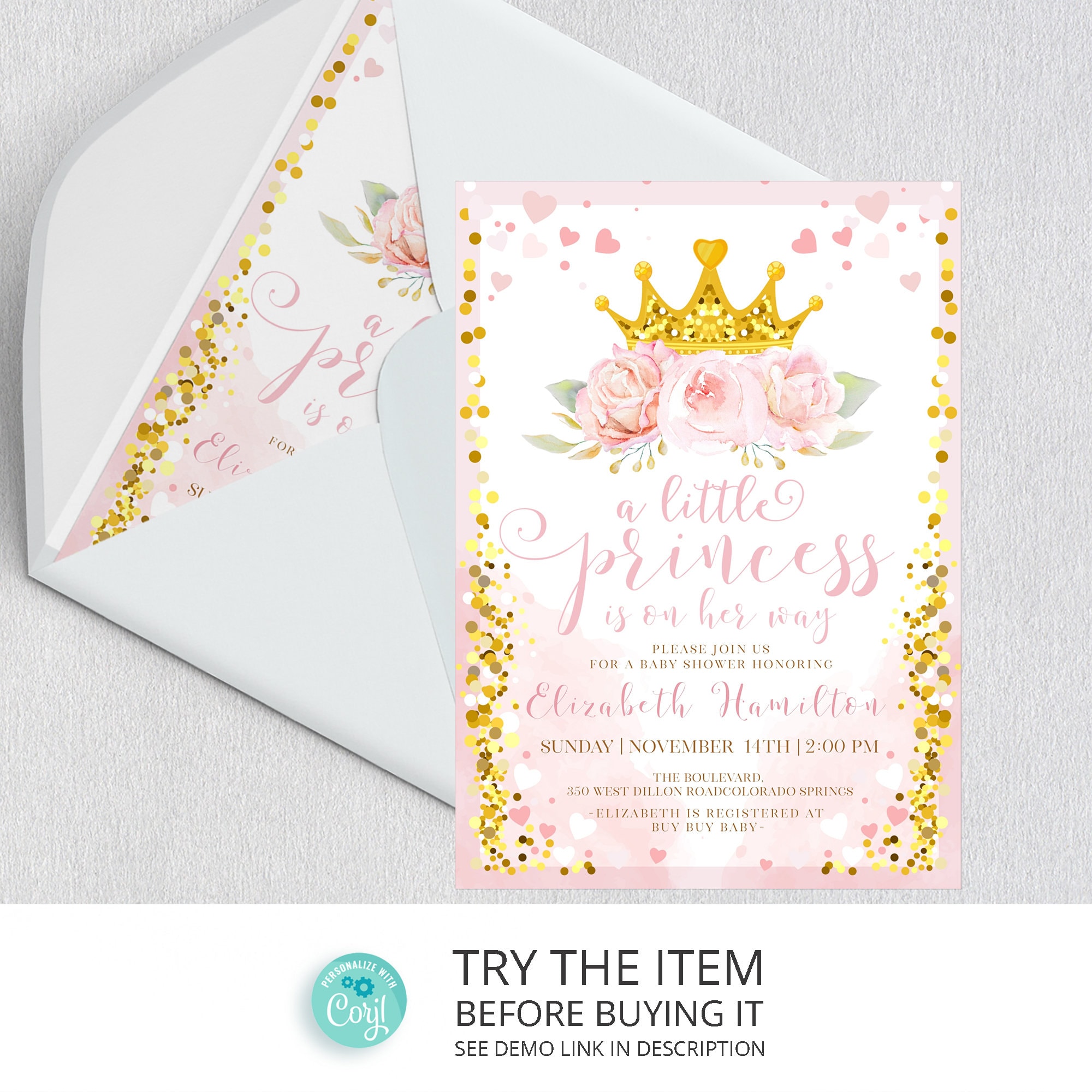 Princess Baby Shower Invitation Template Editable PDF Hadley Designs