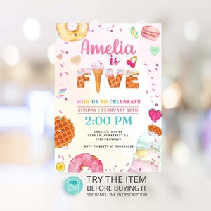 Sweet Birthday Invitation Ice Cream Party Invitation Template, Candy Birthday Invitation 5th Birthday Invitation /0289 (5)