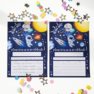 Printed Space Birthday Invitation First Trip Around The Sun Invite Printed Blast Off Party Invite Galaxy First Birthday Party Invite S777
