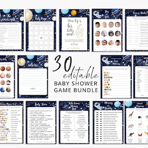Juegos imprimibles para baby shower del espacio exterior • Paquete de juegos para baby shower de galaxias • Juegos virtuales para baby shower SP79