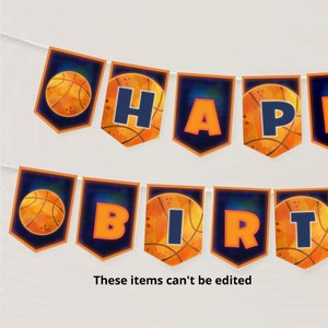 Happy Birthday Banner Basketball Birthday Decorations Sports Party Basketball Theme Bunting Banner Template BN image 1
