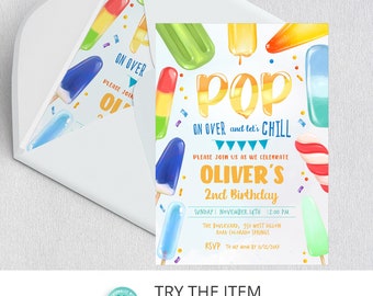 Editable Popsicle Birthday Invitation Template | Pop on Over Birthday Invitation, Popsicle Invitation, Summer Birthday Invitation  /867